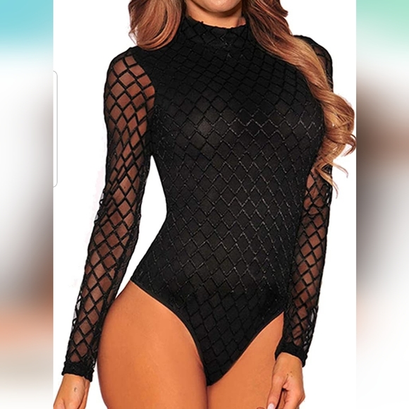 Black Sheer / Mesh Body Suit - Picture 1 of 6